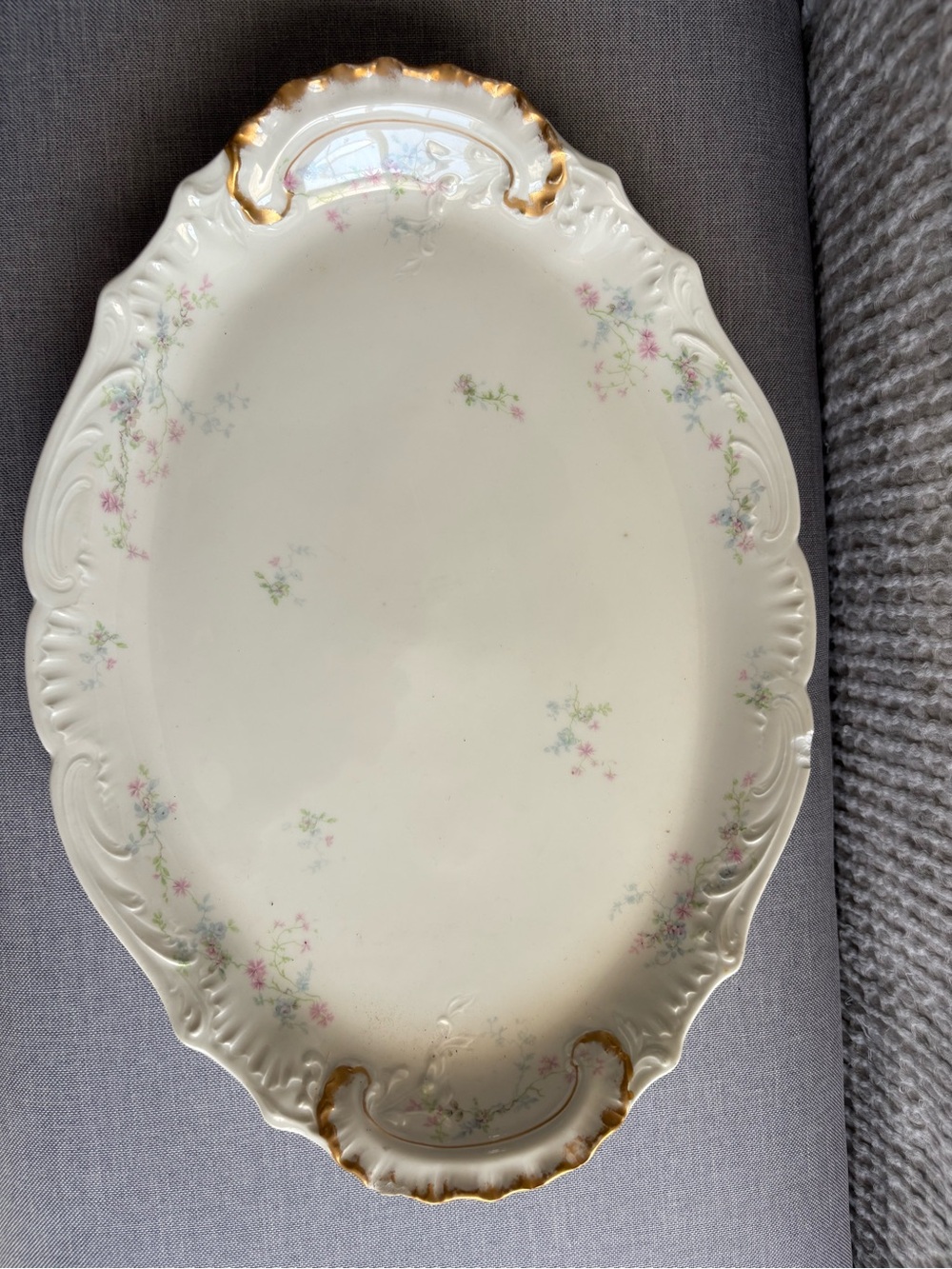 Theodore Haviland Limoges SCHLEIGER Blue Pink Floral XL Large Serving Platter